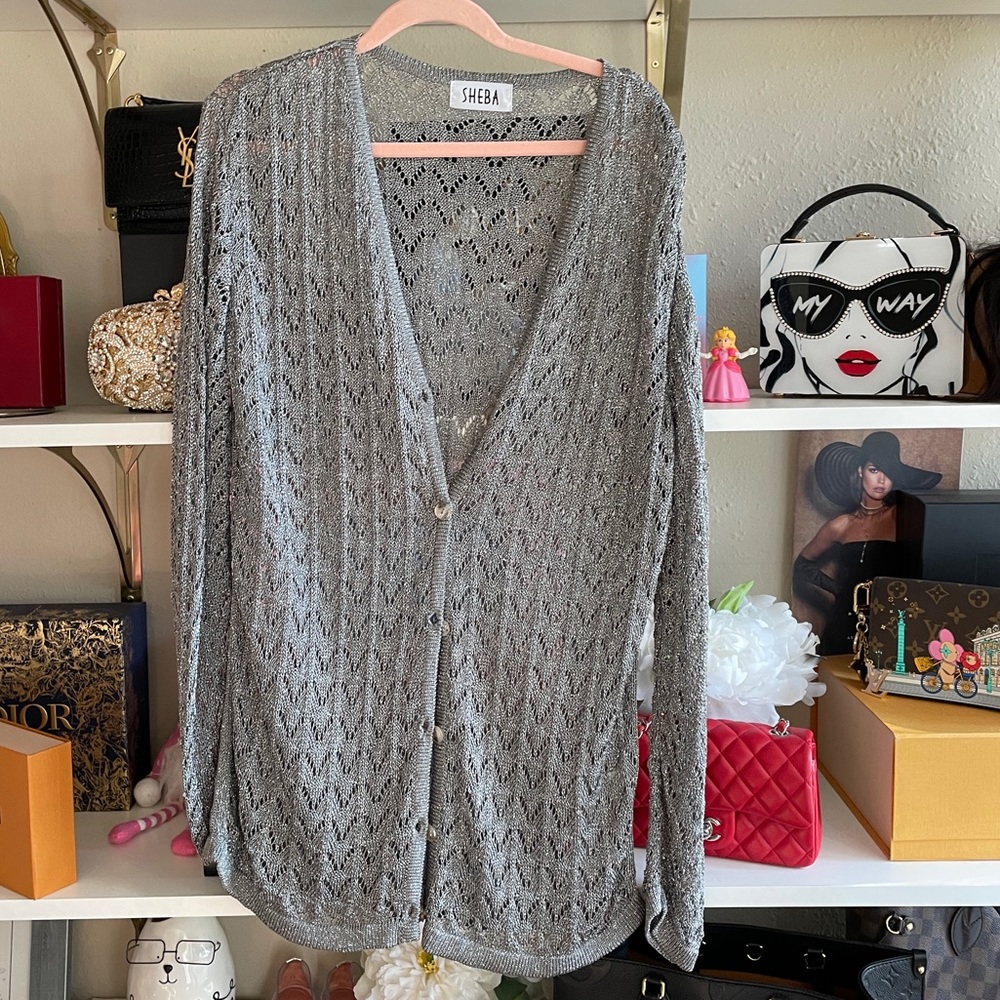 Sheba Silver Grey Button Up Blouse Cardigan